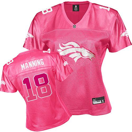 Broncos #18 Peyton Manning Pink 2011 Women's Fem Fan Stitched NFL Jersey